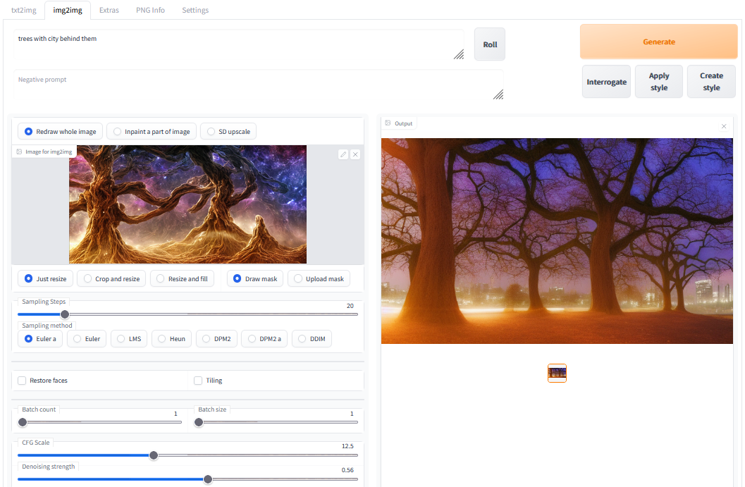 Screenshot of Stable Diffusion image 2 image interface