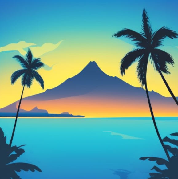 beautiful landscape, palms in hawaii, vectorartz