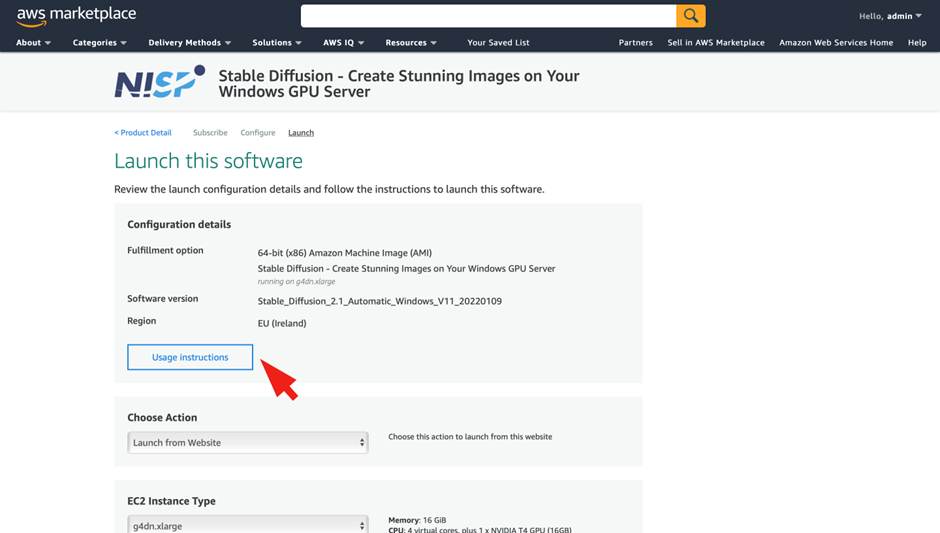 Launch a Marketplace Server in the AWS Cloud - Usage instructions